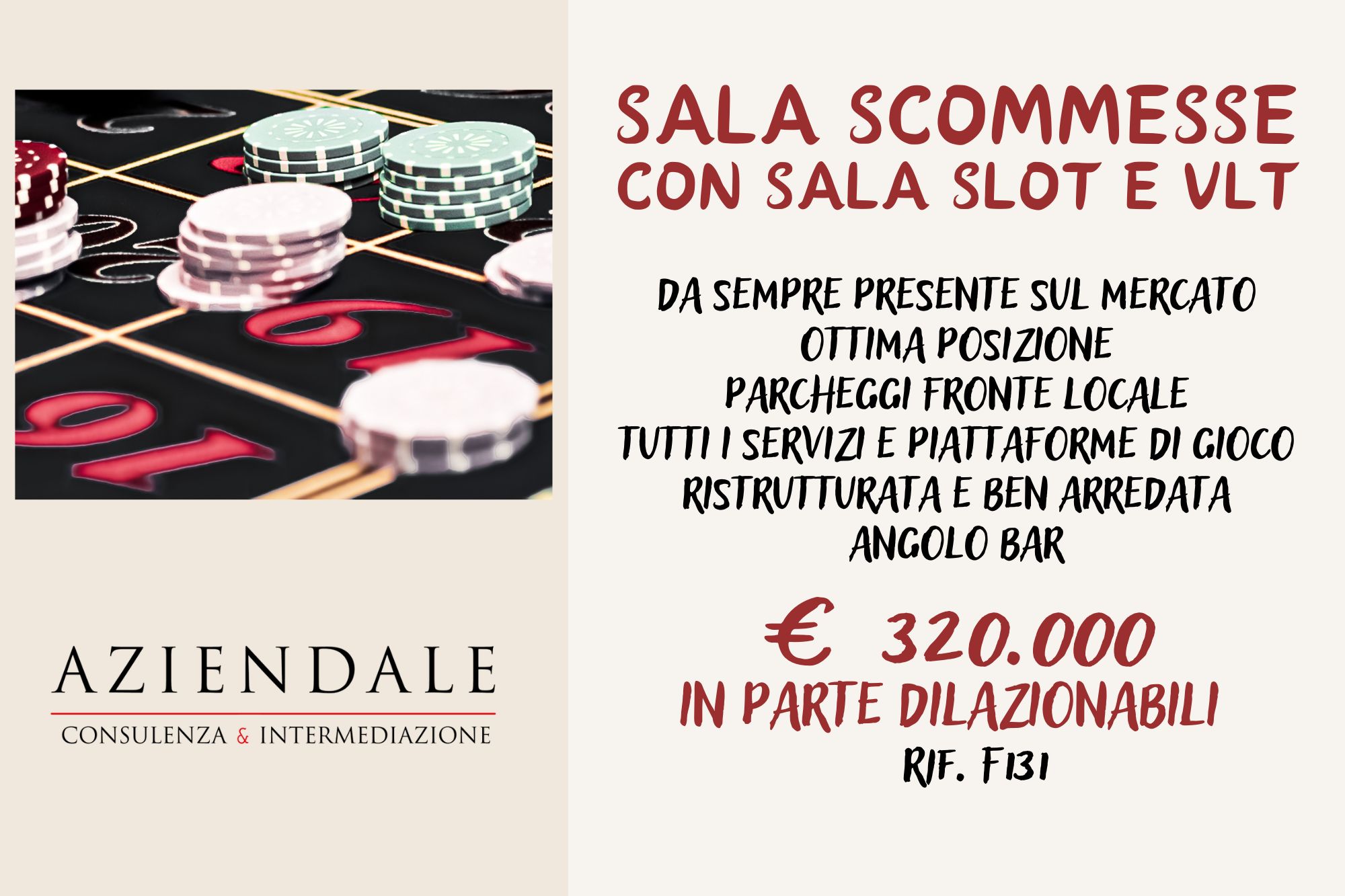 SALA SCOMMESSE STORICA CON SLOT E VLT