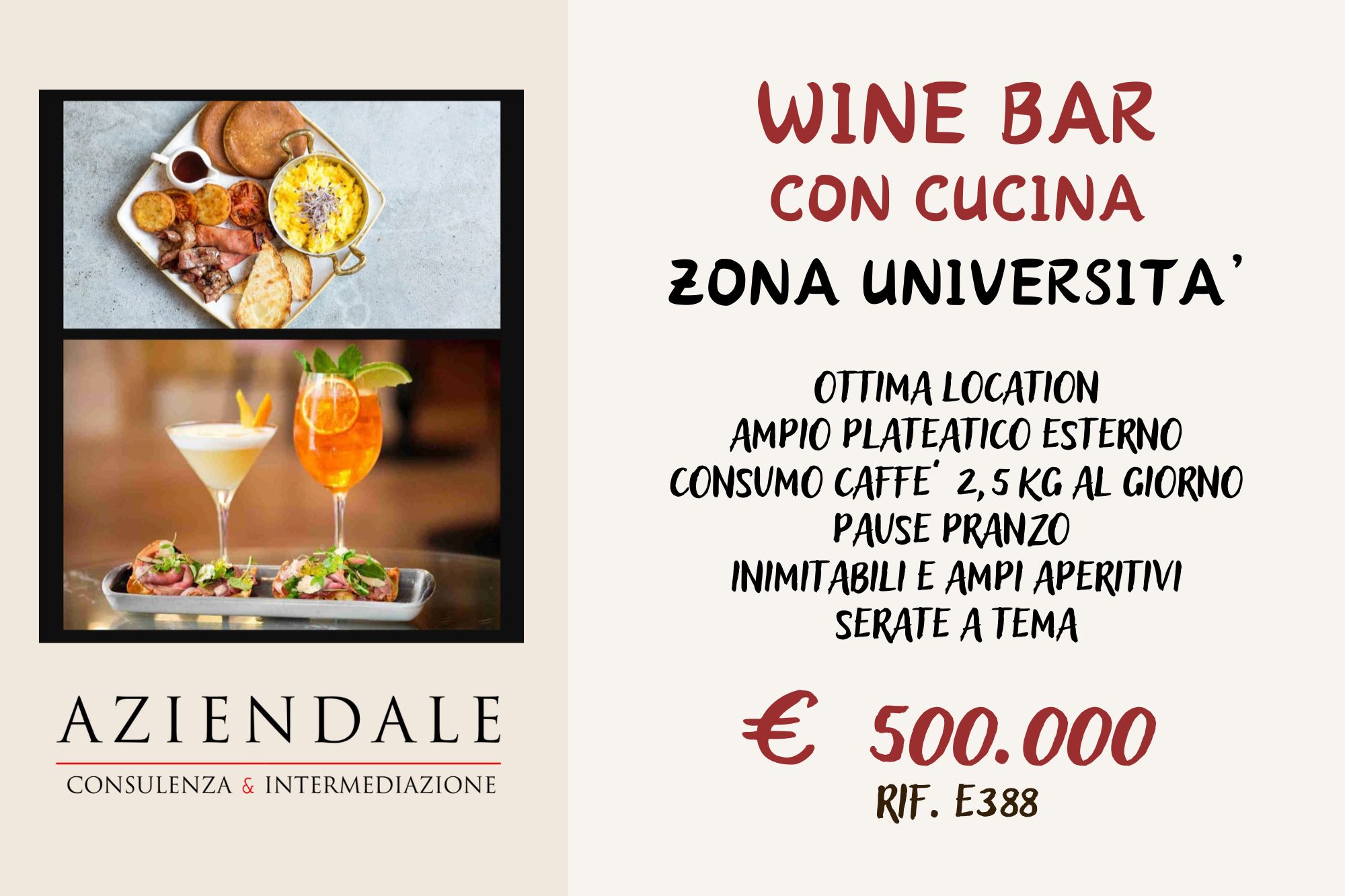 WINE BAR CON CUCINA ALTI INCASSI ZONA UNIVERSITA’