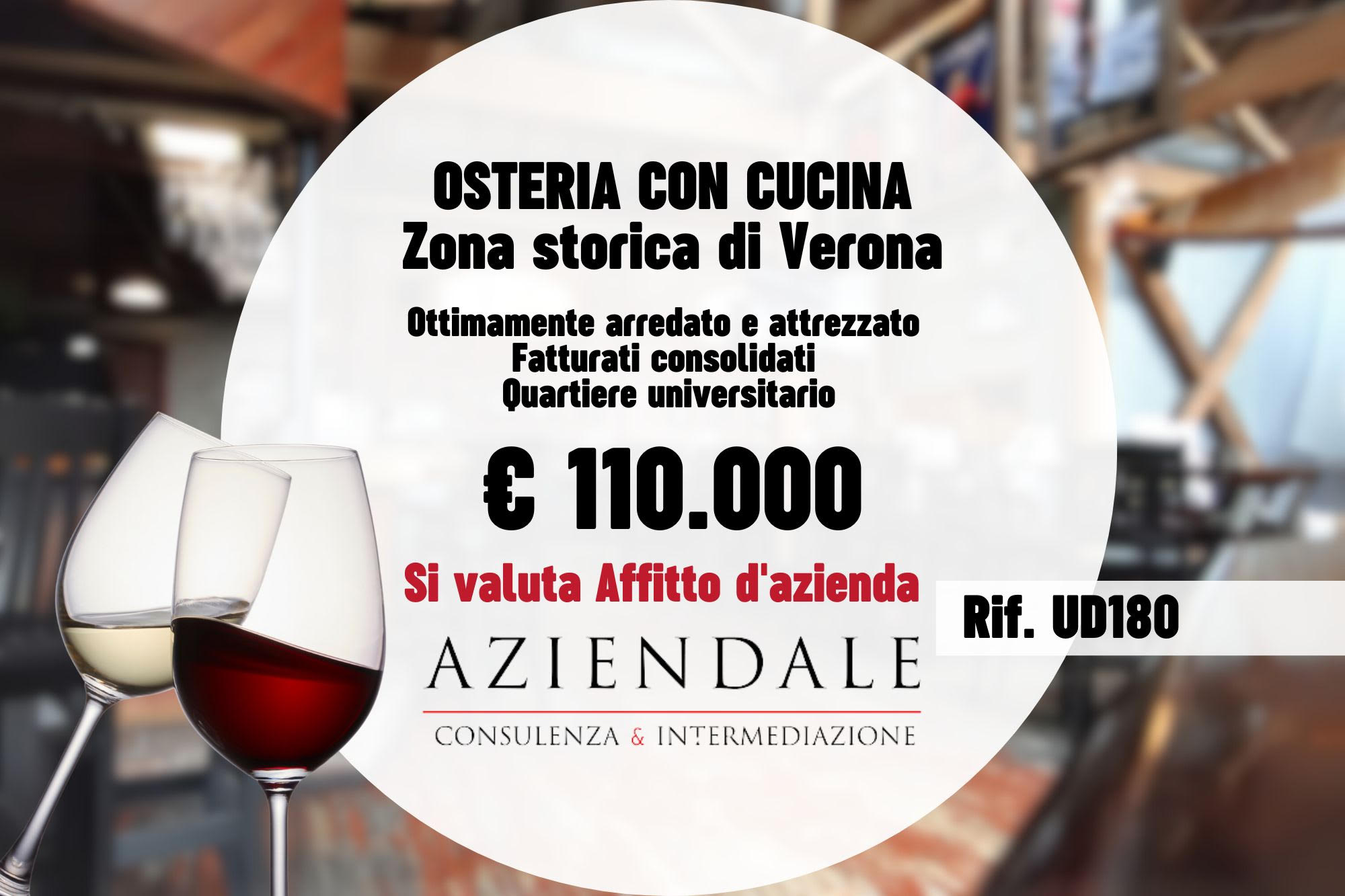Pretigiosa oseria/bar con cucina anche in affitto d’azienda