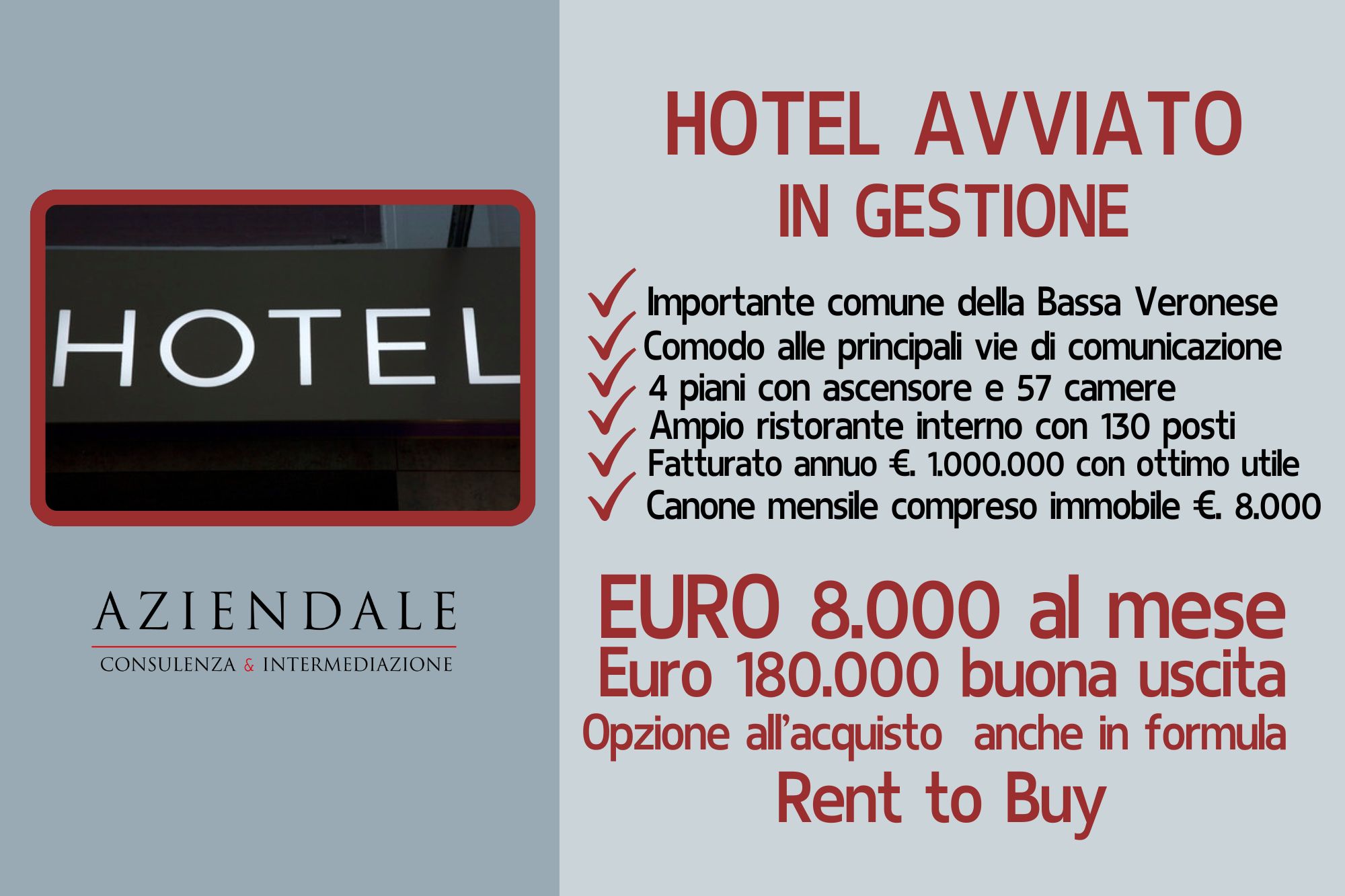 GESTIONE HOTEL AVVIATO 57 STANZE